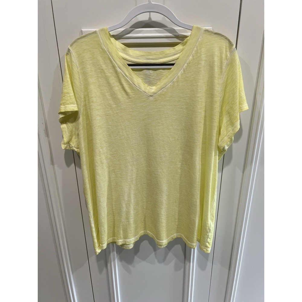 Eileen Fisher Yellow Organic Cotton Short Sleeve T Shirt Size 1X V Neck Flawed